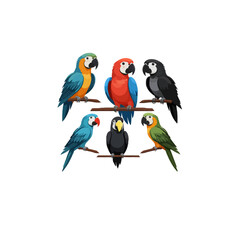 Naklejka premium A collection of colorful parrots perched on branches in an illustration