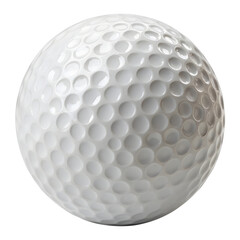 A close up view of a white golf ball with dimples against a white background in a studio setting
