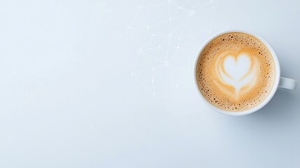 Latte Art Coffee Heart with Modern Network Background