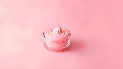Aesthetic set of pink beauty tools and a matching bottle on a soft pink backdrop.

