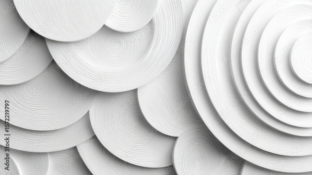 Poster abstract white circles of varying sizes overlap to form a visually interesting texture, ideal for in