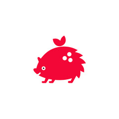 Red hedgehog with apple on back animal cute