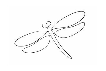 Elegant black dragonfly outline insect white