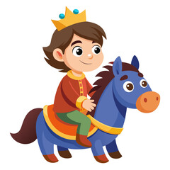 Royal boy riding blue horse with golden crown prince