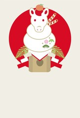 年賀2026　年賀状素材　フレーム　午年　馬　午　鏡餅　正月　干支　はがきテンプレート　イラスト素材