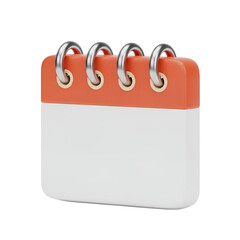 Blank spiral bound calendar page with orange cover and silver rings isolated on transparent background