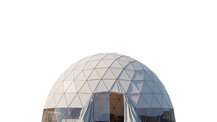 White geodesic dome structure with glass entrance architecture