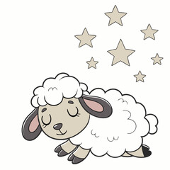 Peaceful sheep dreaming under starry sky stars night