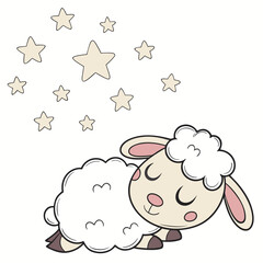 Sleeping sheep dreaming under starry sky stars night
