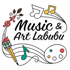 Musical art elements with creative lettering and vibrant colors creativity