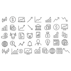 Set of outline stock market icons vector silhouette
