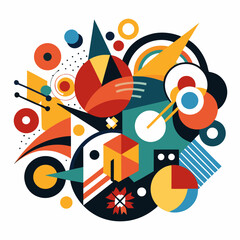 Obraz premium Geometric abstract composition with circles triangles and lines abstract art geometric shapes