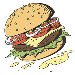 Juicy burger with cheese lettuce and tomato hamburger food