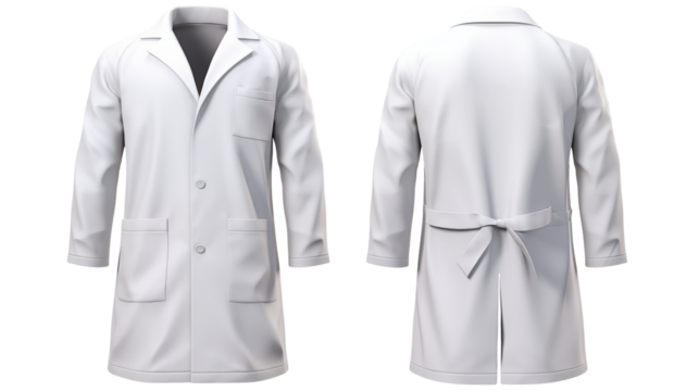 Crisp white lab coat showcases professional medical apparel design isolated on transparent background