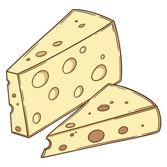 Yellow cheese wedges with holes dairy food