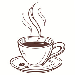 Steaming coffee cup with beans on saucer hot drink coffee beans