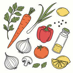 Fresh colorful vegetables and herbs for cooking carrot onion