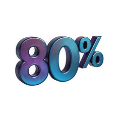 Thirty dimensional number eighty percent with purple blue gradient isolated on transparent background