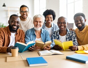 Diverse Group of Adults Enjoying Books A Celebration of Reading and Community