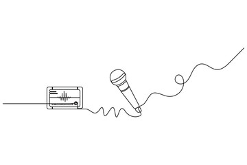 Microphone continuous one line drawing of isolated outline vector icon.