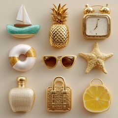 Colorful playful summer icons collection 3d elements