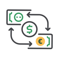 Currency exchange symbol with dollar and euro money