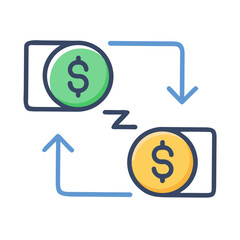 Currency exchange with dollar coins money transfer financial transaction