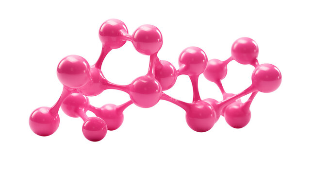 Molecular structure in vibrant pink isolated on transparent background creates an abstract modern design.