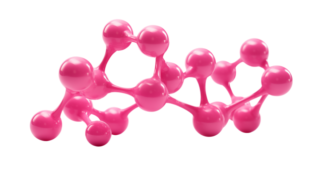 Molecular structure in vibrant pink isolated on transparent background creates an abstract modern design.