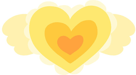 Layered Yellow Heart with Angelic Scallop Wings – Flat Pastel Love Clipart PNG