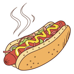 Delicious hot dog with mustard onions and relish sausage
