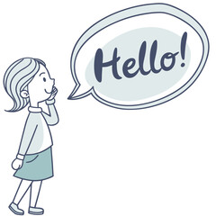 Young girl speaking hello in a speech bubble communication