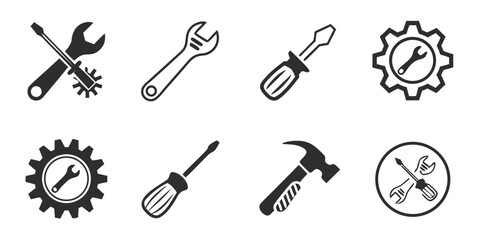 Collection of repair and maintenance tools icons isolated on white background