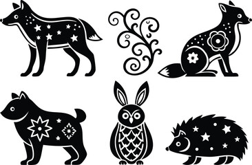 Whimsical Woodland Animals Clipart Set Featuring Cute Forest Creatures. Adorable Whimsical Woodland Animals Clipart Set with Nature Elements. Creative Whimsical Woodland Animals Clipart Set for Nurser © S43