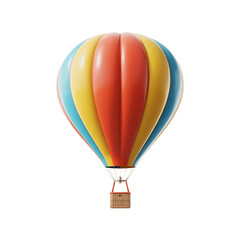 Fototapeta premium Colorful hot air balloon with wicker basket isolated on transparent background