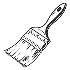 Black paint brush with bristles on white background handle black and white