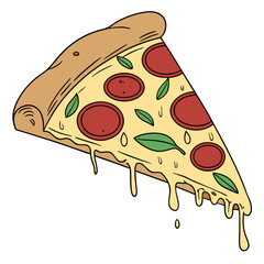Delicious pepperoni pizza slice with melted cheese basil