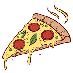 Delicious pepperoni pizza slice with melted cheese vector