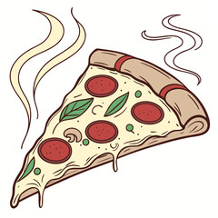 Delicious pepperoni pizza slice with melted cheese basil mushroom