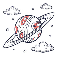 Stylized planet with rings surrounded by clouds and stars space galaxy