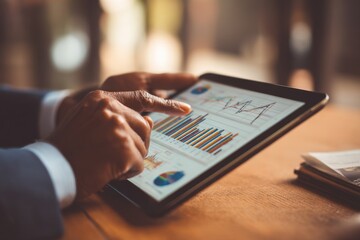Professional Businessman Analyzing Financial Data on Tablet Screen