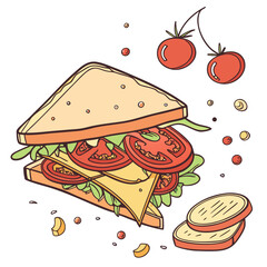 Delicious sandwich with cheese tomato and lettuce bread