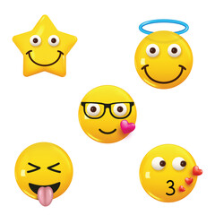 Various Happy 3D Emojis Collection with Diverse Expressions Vector illustration