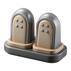 Modern salt and pepper shakers with gray and beige design isolated on transparent background