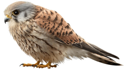 Fototapeta premium Majestic kestrel in flight with wings spread, isolated on transparent background for seamless cutout use