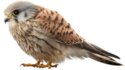 Majestic kestrel in flight with wings spread, isolated on transparent background for seamless cutout use