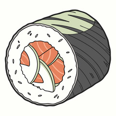 Salmon sushi roll with avocado and rice nori