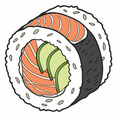 Salmon and cucumber sushi roll seaweed rice