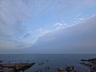 Peaceful natural landscape, sky and sea and clouds calm and beautiful seascape background,...