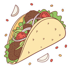 Delicious taco with lettuce tomato and onion filling food mexican food